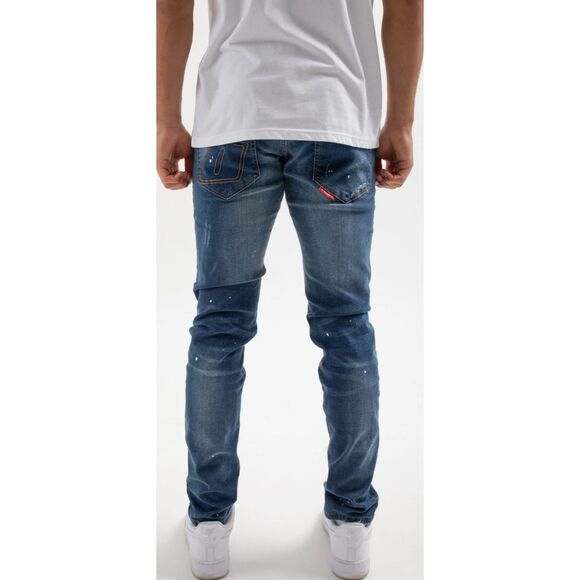 B Couture High Barnet Taper Fit Jeans Paint Splatter Mid Blue Stretchy Men Sz 36 - Picture 3 of 12